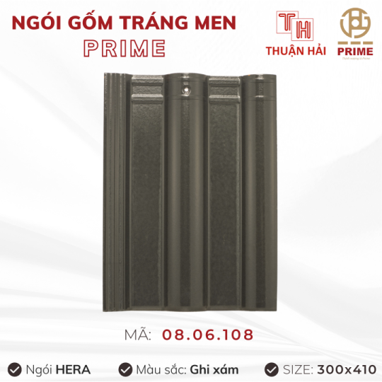 Ngói Tráng Men Prime Wave S Hai Sóng Ghi Xám 08.04.1208