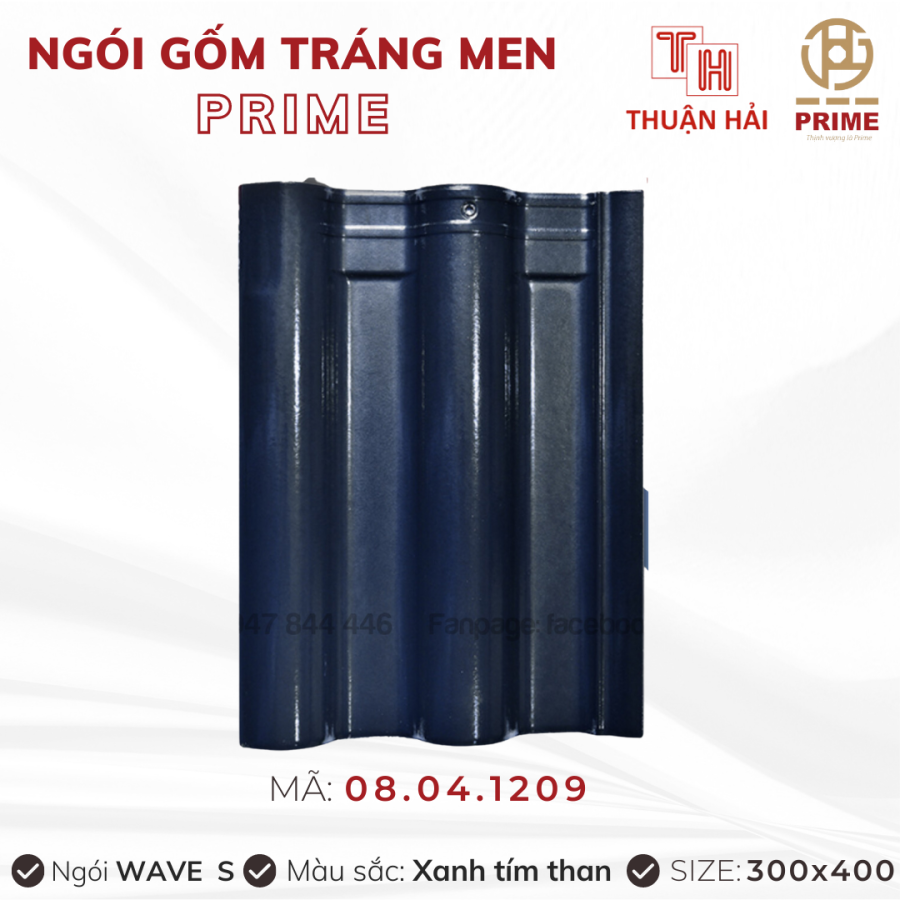 Ngói Tráng Men Prime Wave S Hai Sóng Xanh Tím Than 08.04.1209
