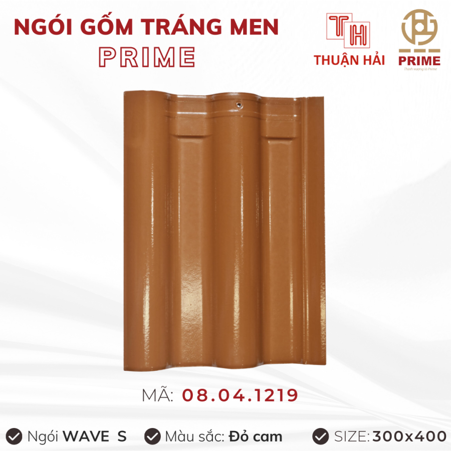 Ngói Tráng Men Prime Wave S Hai Sóng Đỏ Cam 08.04.1219