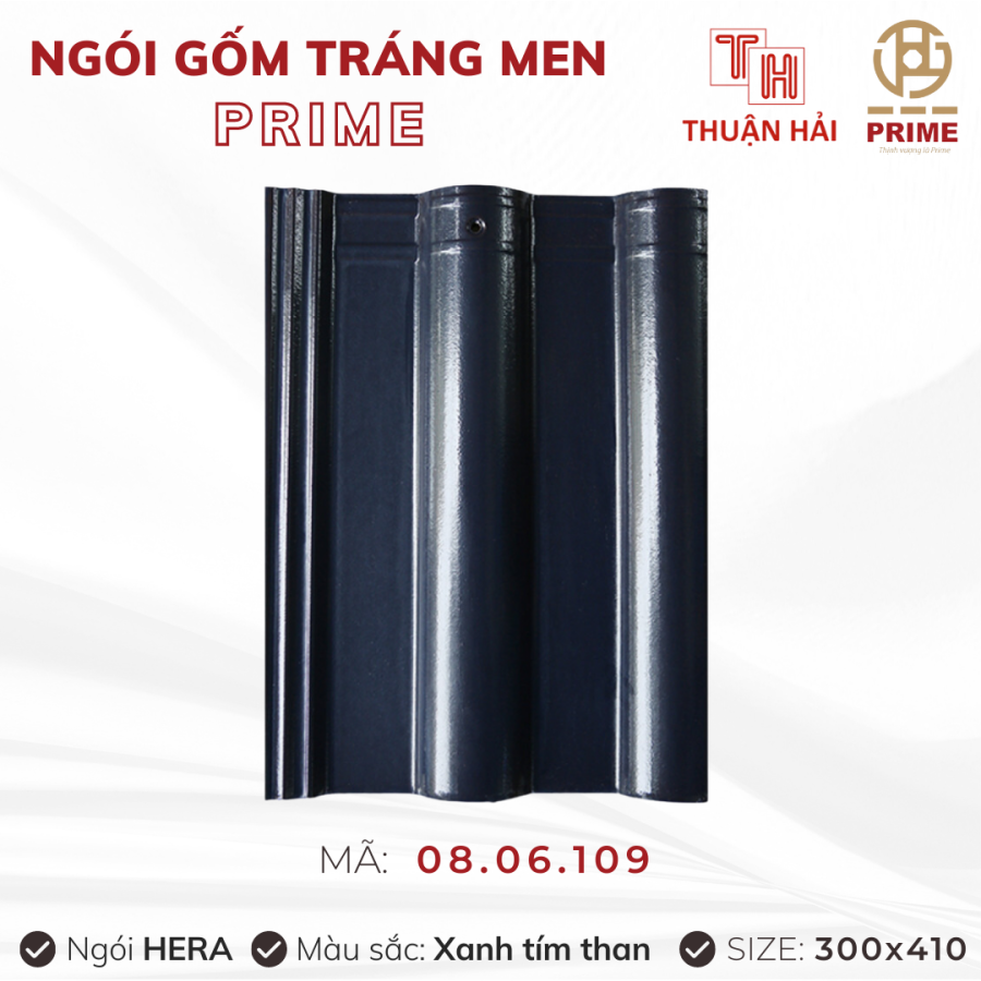 Ngói Tráng Men Prime Hera Hai Sóng Xanh Tím Than 06.08.109