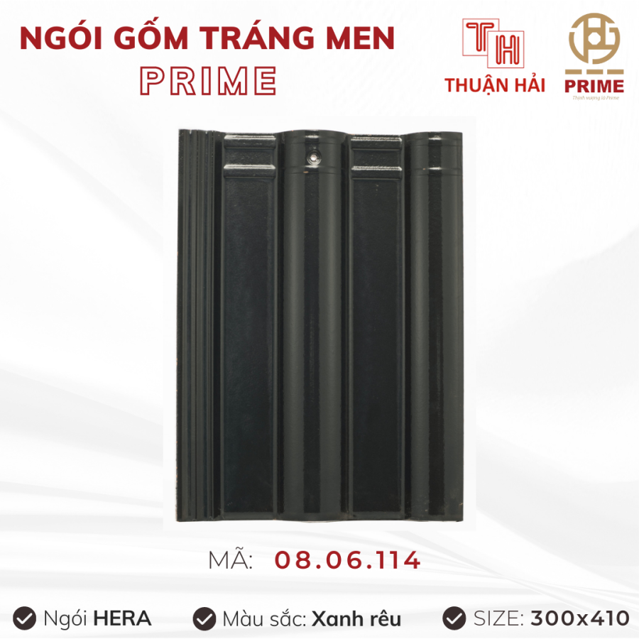 Ngói Tráng Men Prime Hera Hai Sóng Xanh Rêu 08.06.114