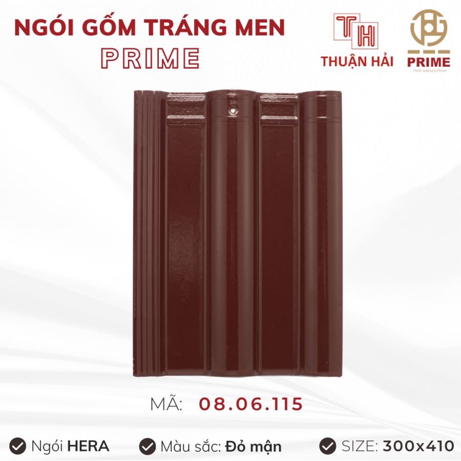 Ngói Tráng Men Prime Hera Hai Sóng Đỏ Mận 08.06.115