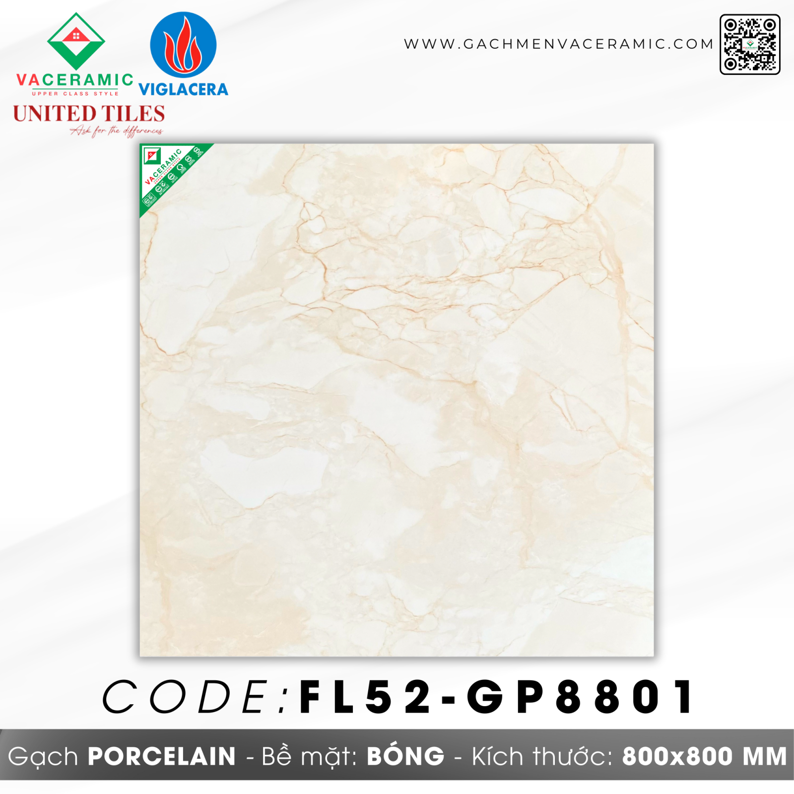 GẠCH LÁT NỀN 80x80 VIGLACERA FL52-GP8801