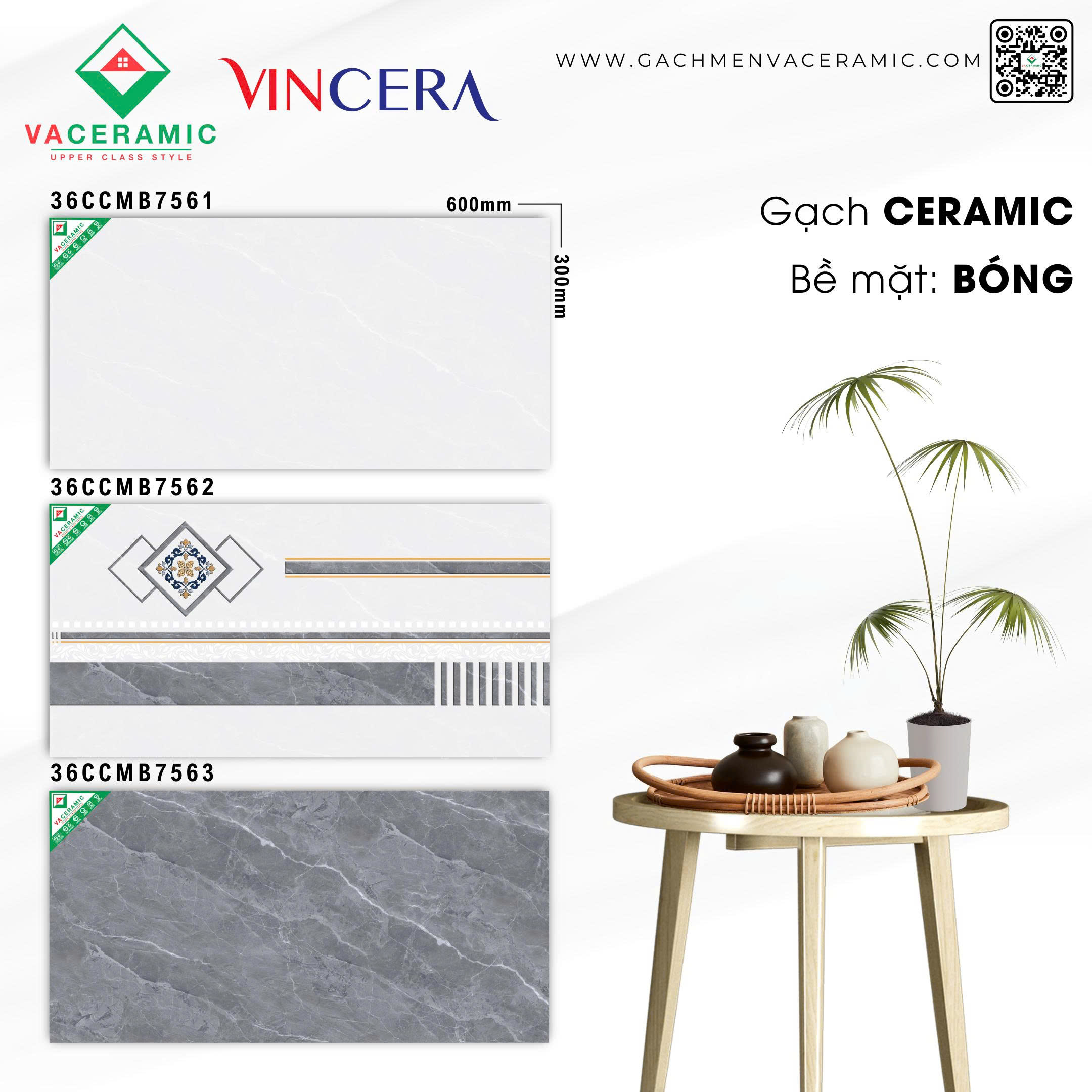 GẠCH ỐP TƯỜNG 30x60 VINCERA 7561 - 7562 - 7563