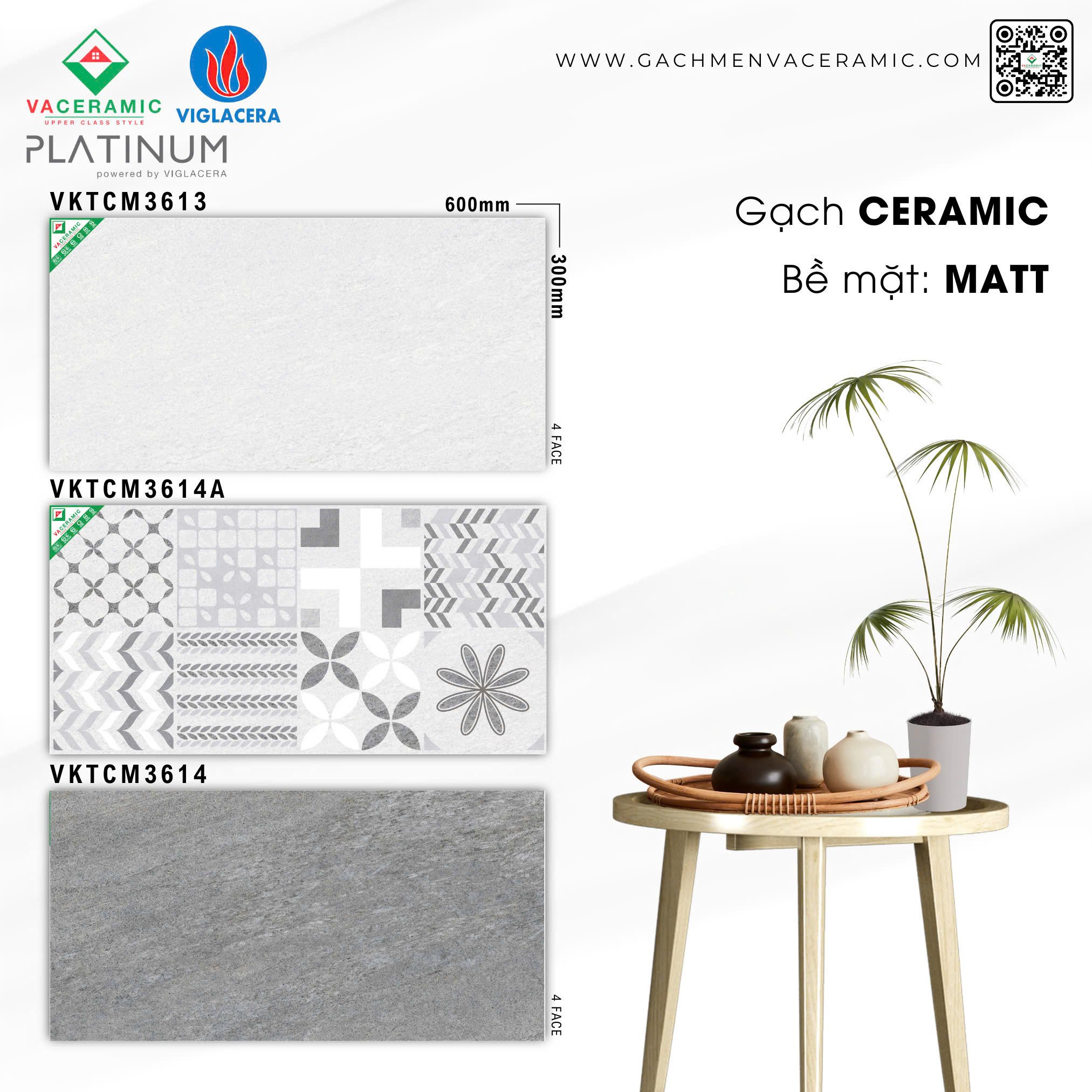 GẠCH ỐP TƯỜNG 30x60 VIGLACERA VKTCM3613-3614A-3614