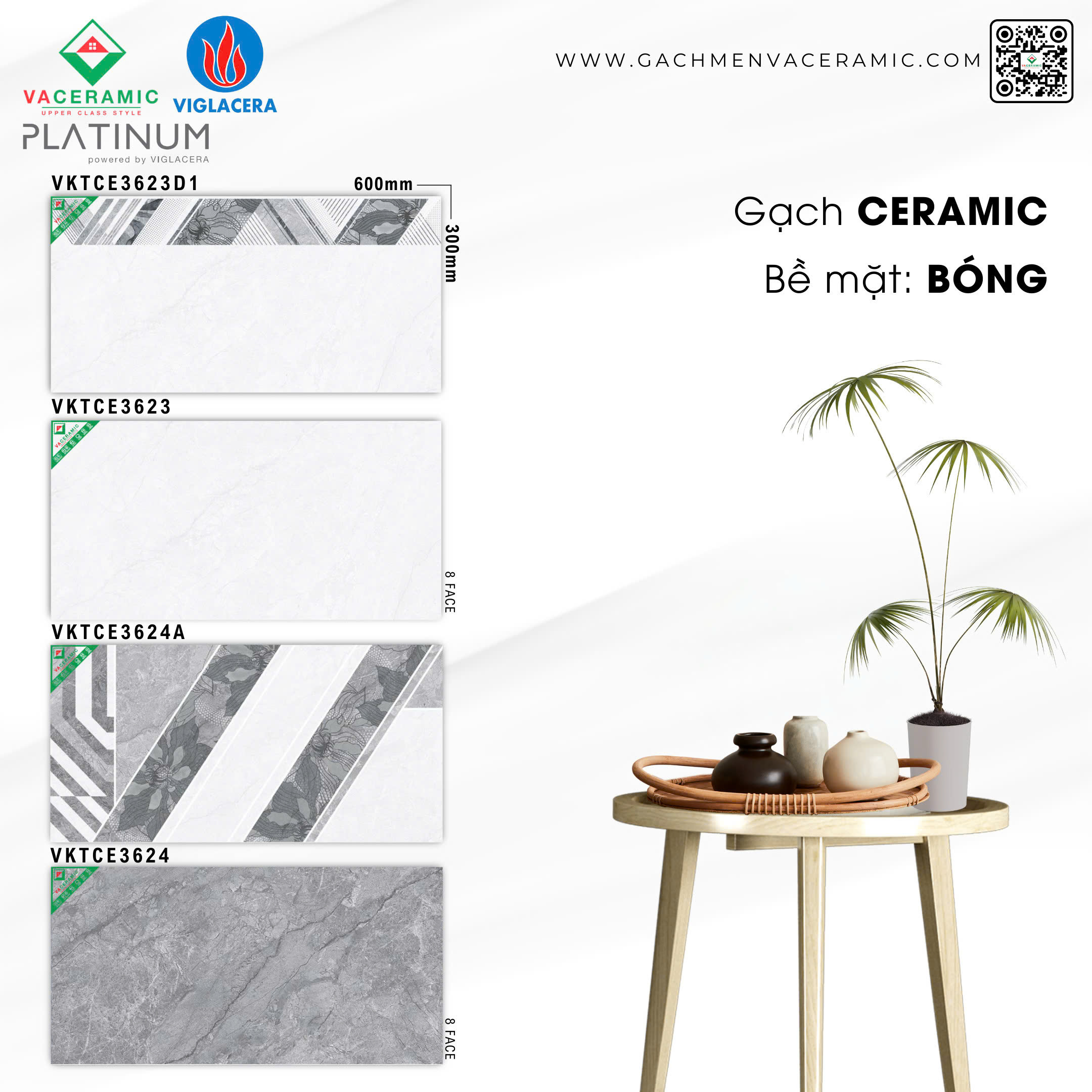 GẠCH ỐP TƯỜNG 30x60 VIGLACERA VKTCE3623-3623D1-3624A-3624